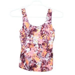 LL Bean BeanSport Swimwear Scoopneck Tankini Top Pink Brown Print 4